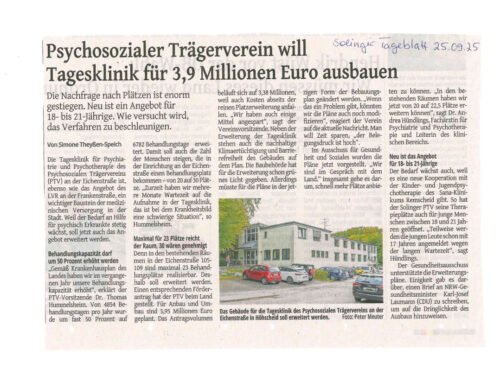Erweiterung der PTV Tagesklinik – Artikel im Tageblatt